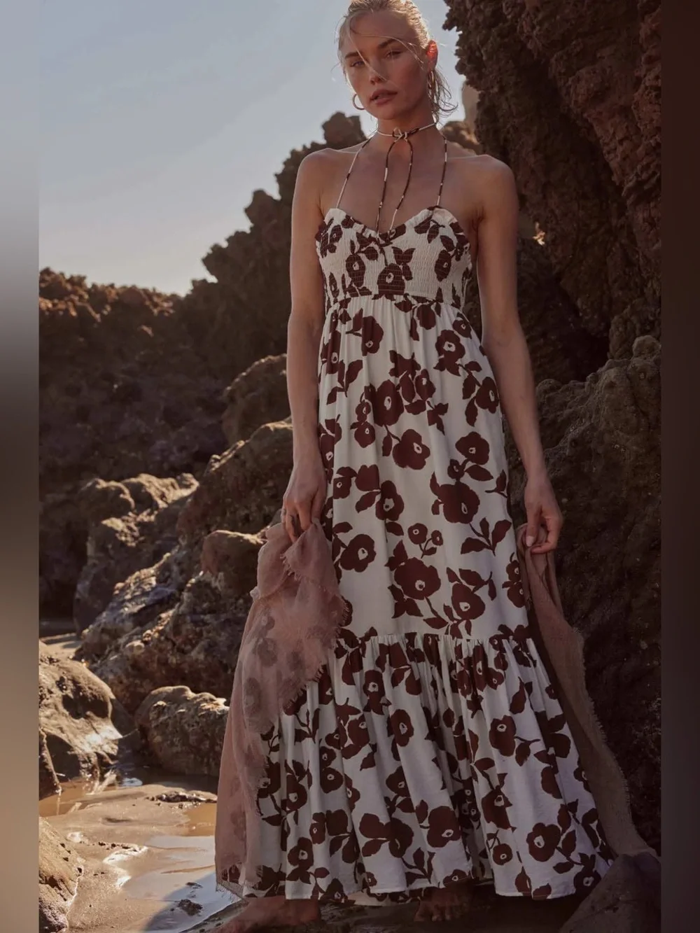 Promesa Poppy Prairie Smocked Floral Halter Maxi Dress - Picture 8 of 8